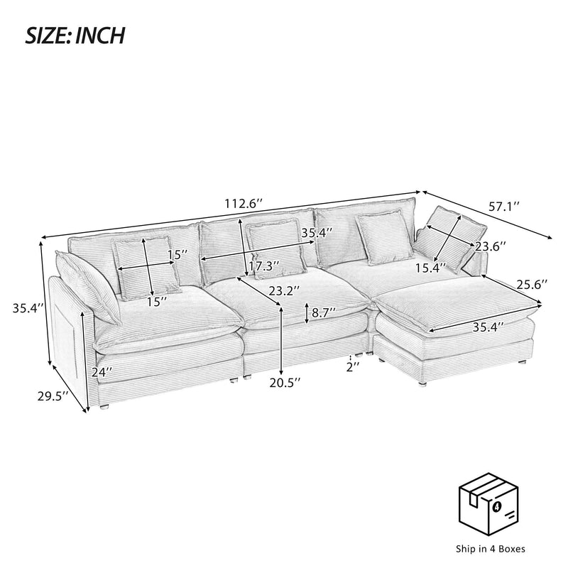 Modern Modular Sectional Sofa With Side Storage Pockets For Living Room