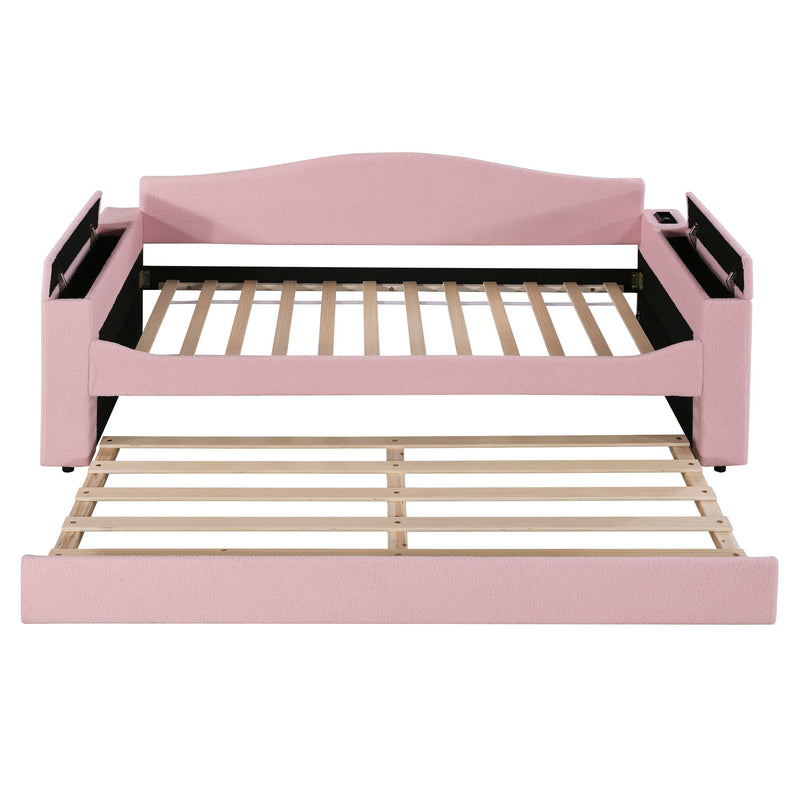 Upholstered Daybed With Storage Armrests, Trundle And Latest Integrated Bluetooth Audio System