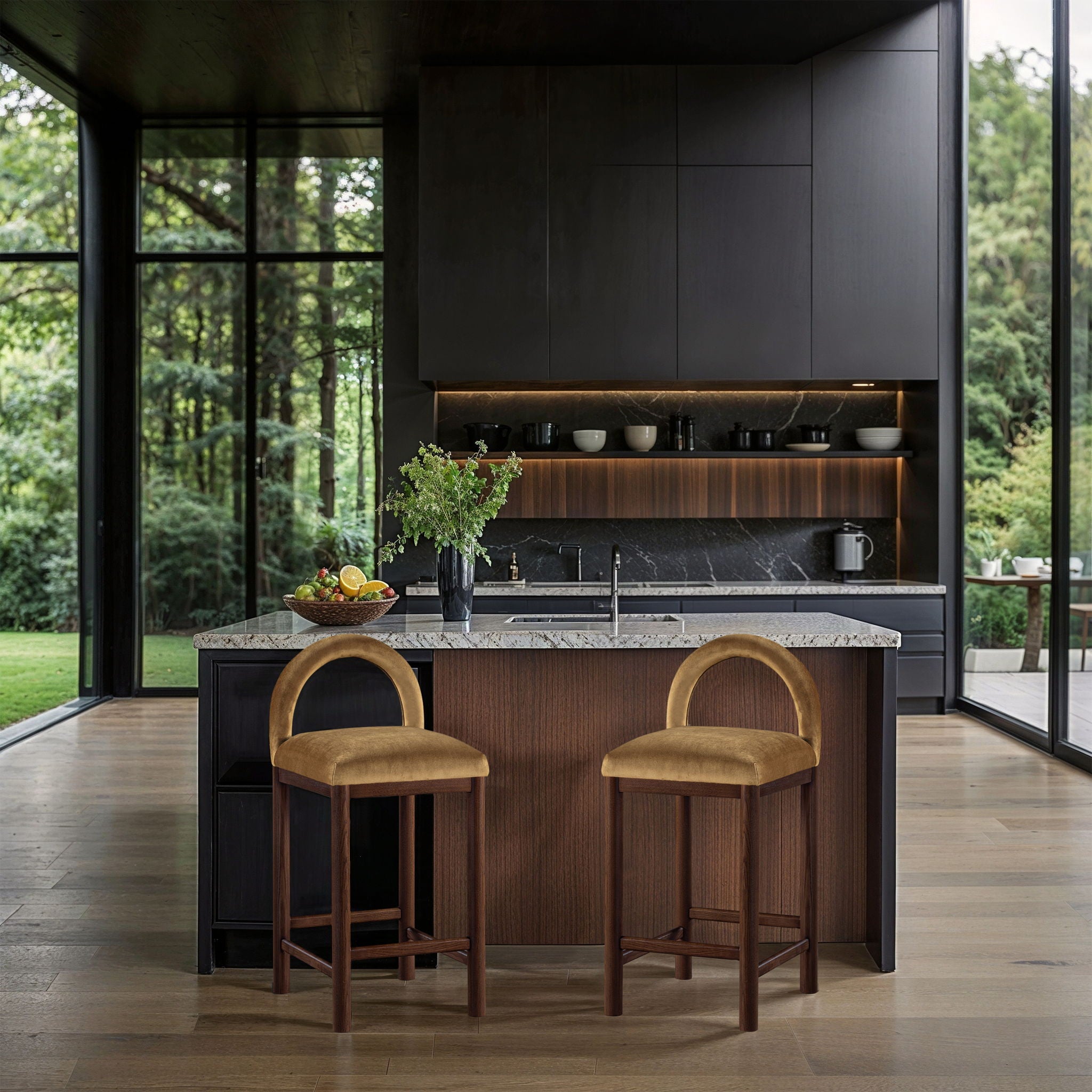 Conrad - Velvet Counter Stool With Brown Legs - Urban Living Furniture (Los Angeles, CA)
