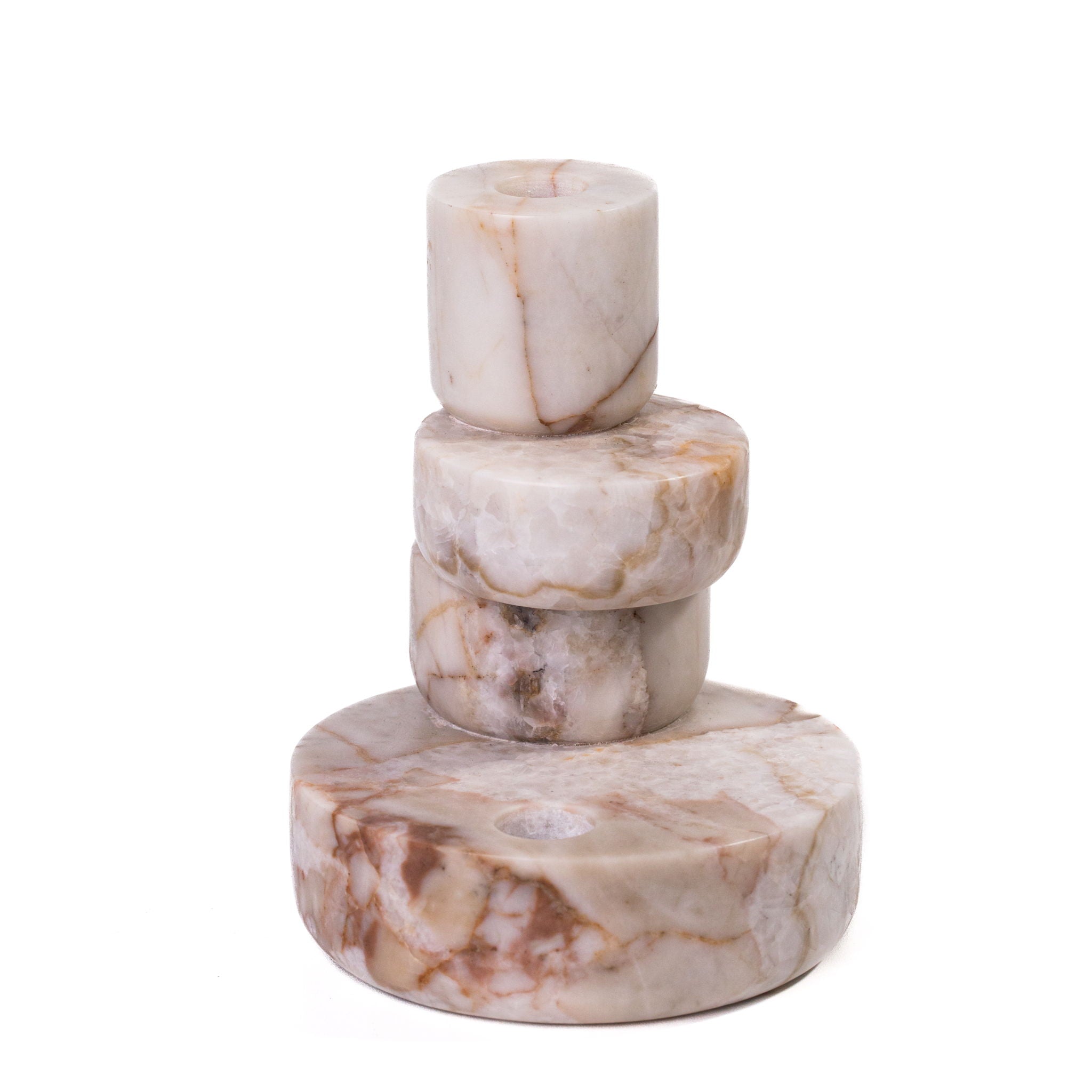 Marble Stacked Candle Holder - White Brown - Urban Living Furniture (Los Angeles, CA)