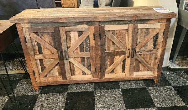 60" Rustic 4 Door Eden Prairie Cabinet in solid Wood