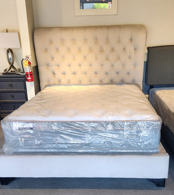 Chloe Queen Upholstered Bed In Beige, Mattress Not Included.