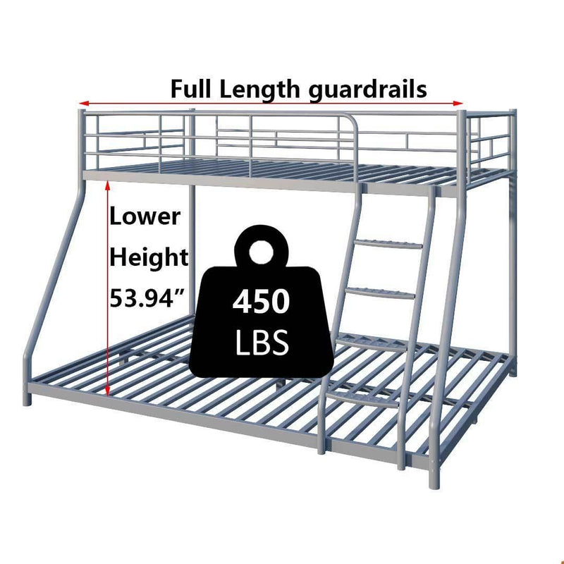 Twin over Full Metal Bunk Bed with Comfortable Rungs - Silver - Urban Living Furniture (Los Angeles, CA)