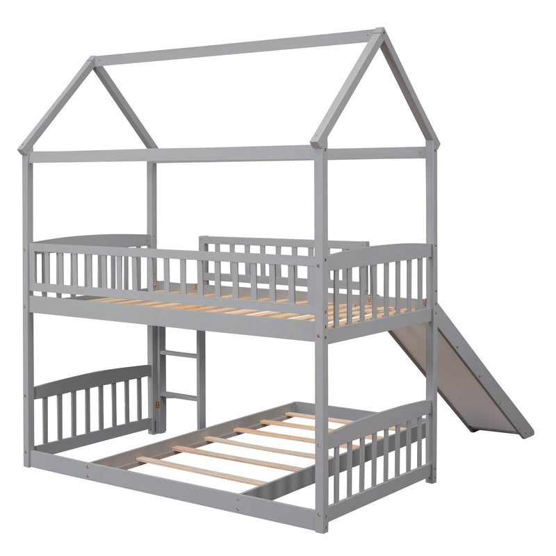 Twin over Twin House Shaped Bunk Bed with Slide - Gray - Urban Living Furniture (Los Angeles, CA)