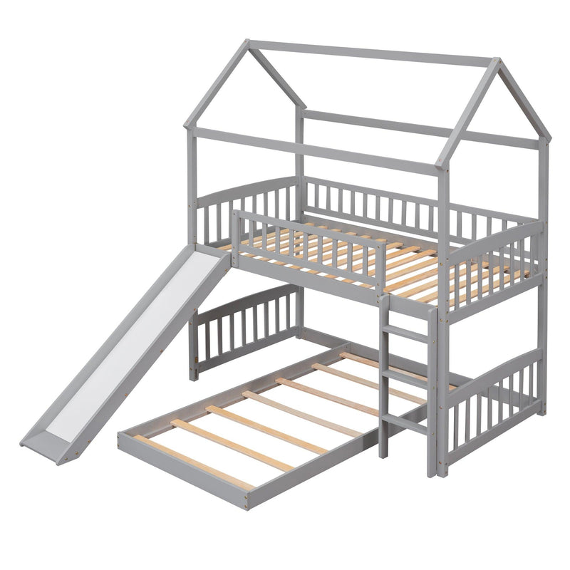 Twin over Twin House Shaped Bunk Bed with Slide - Gray - Urban Living Furniture (Los Angeles, CA)