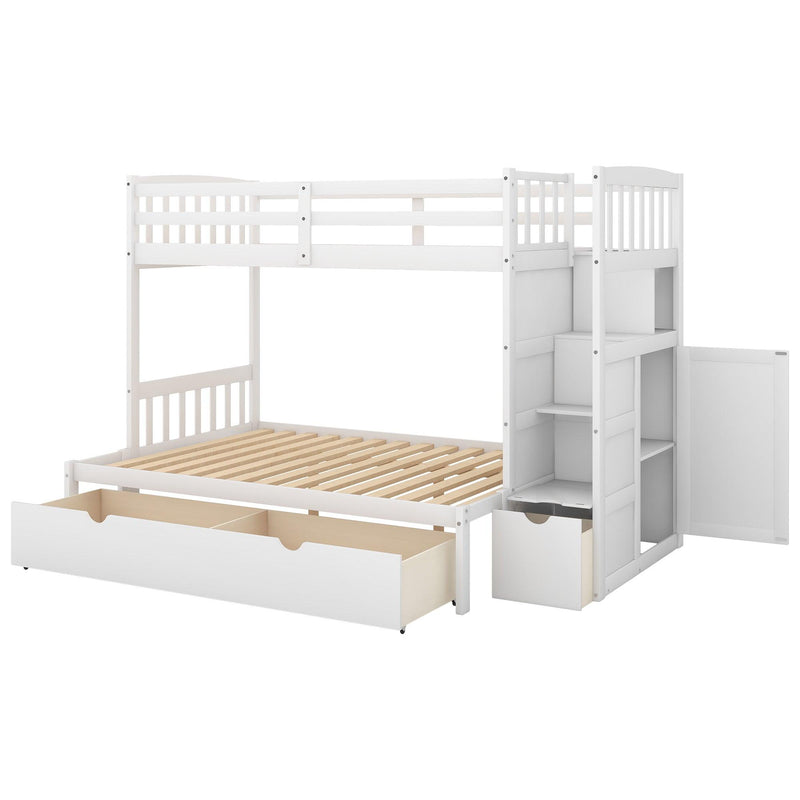 Twin over Twin or Twin over Full Convertible Bunk Bed withStorage Shelves and Drawers - White