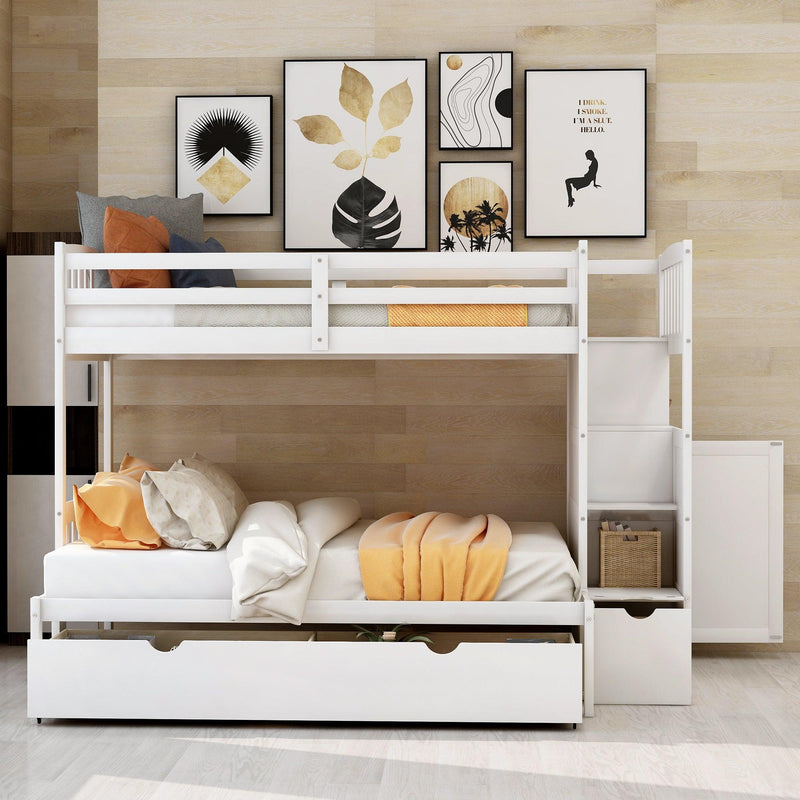 Twin over Twin or Twin over Full Convertible Bunk Bed withStorage Shelves and Drawers - White - Urban Living Furniture (Los Angeles, CA)