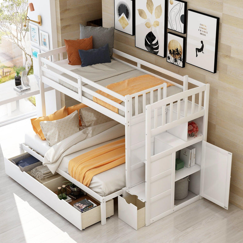 Twin over Twin or Twin over Full Convertible Bunk Bed withStorage Shelves and Drawers - White - Urban Living Furniture (Los Angeles, CA)