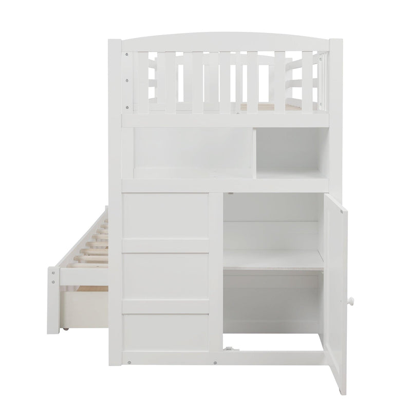 Twin over Twin or Twin over Full Convertible Bunk Bed withStorage Shelves and Drawers - White - Urban Living Furniture (Los Angeles, CA)