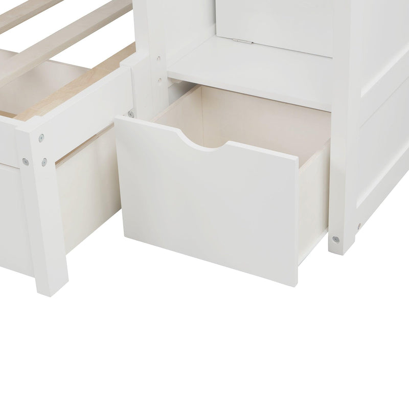 Twin over Twin or Twin over Full Convertible Bunk Bed withStorage Shelves and Drawers - White - Urban Living Furniture (Los Angeles, CA)