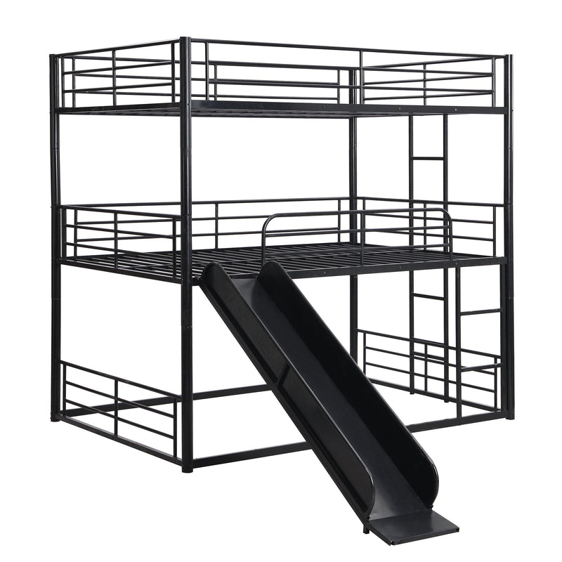 Full Size Convertible Metal Bunk Bed with Ladders and Slide - Black - Urban Living Furniture (Los Angeles, CA)