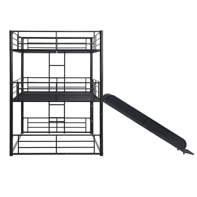 Full Size Convertible Metal Bunk Bed with Ladders and Slide - Black - Urban Living Furniture (Los Angeles, CA)