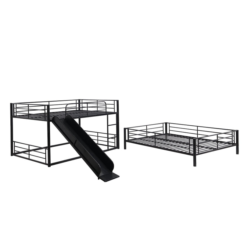 Full Size Convertible Metal Bunk Bed with Ladders and Slide - Black - Urban Living Furniture (Los Angeles, CA)