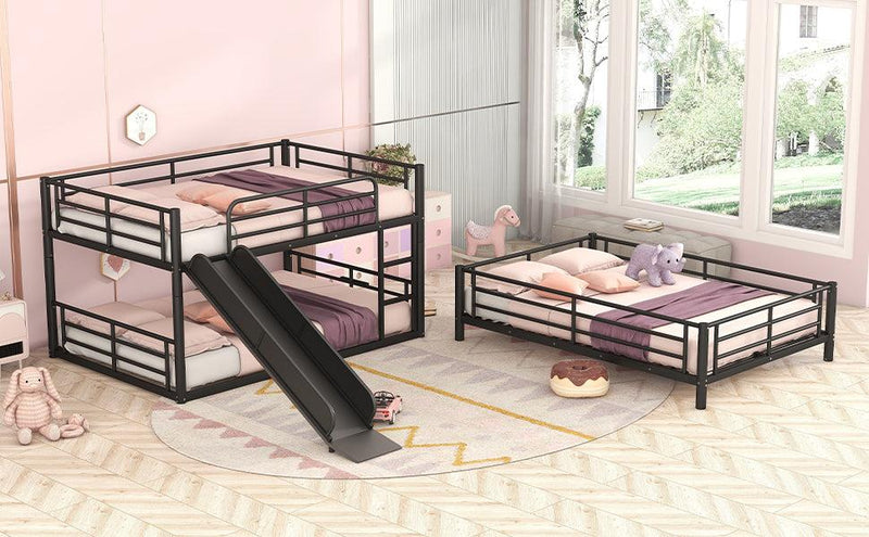 Full Size Convertible Metal Bunk Bed with Ladders and Slide - Black - Urban Living Furniture (Los Angeles, CA)