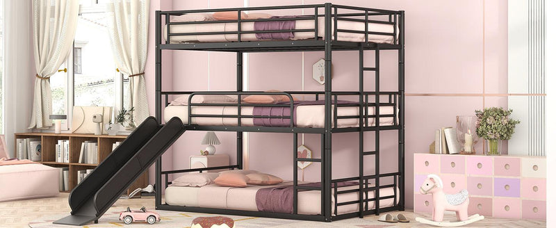 Full Size Convertible Metal Bunk Bed with Ladders and Slide - Black - Urban Living Furniture (Los Angeles, CA)