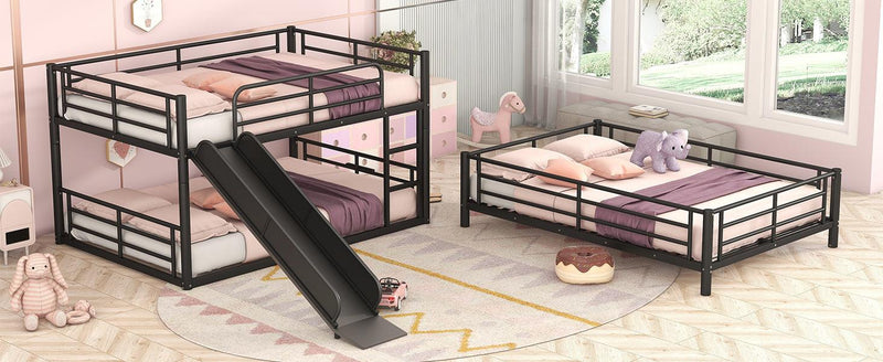 Full Size Convertible Metal Bunk Bed with Ladders and Slide - Black - Urban Living Furniture (Los Angeles, CA)