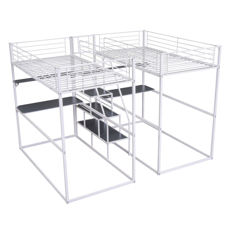 Double Twin over Twin Metal Bunk Bed with Desk Shelves andStorage Staircase - White - Urban Living Furniture (Los Angeles, CA)