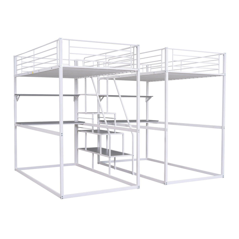 Double Twin over Twin Metal Bunk Bed with Desk Shelves andStorage Staircase - White - Urban Living Furniture (Los Angeles, CA)