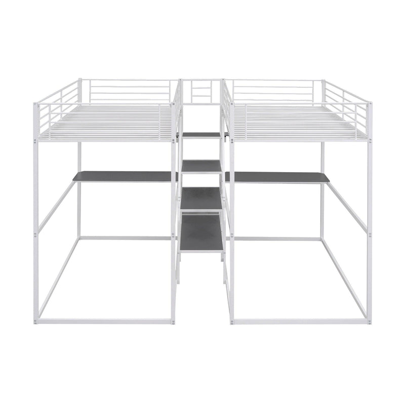 Double Twin over Twin Metal Bunk Bed with Desk Shelves andStorage Staircase - White - Urban Living Furniture (Los Angeles, CA)