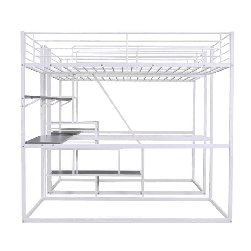 Double Twin over Twin Metal Bunk Bed with Desk Shelves andStorage Staircase - White - Urban Living Furniture (Los Angeles, CA)