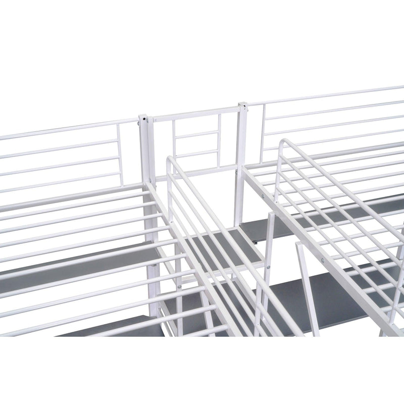 Double Twin over Twin Metal Bunk Bed with Desk Shelves andStorage Staircase - White - Urban Living Furniture (Los Angeles, CA)