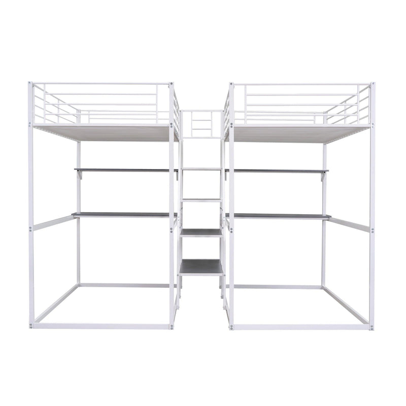 Double Twin over Twin Metal Bunk Bed with Desk Shelves andStorage Staircase - White - Urban Living Furniture (Los Angeles, CA)