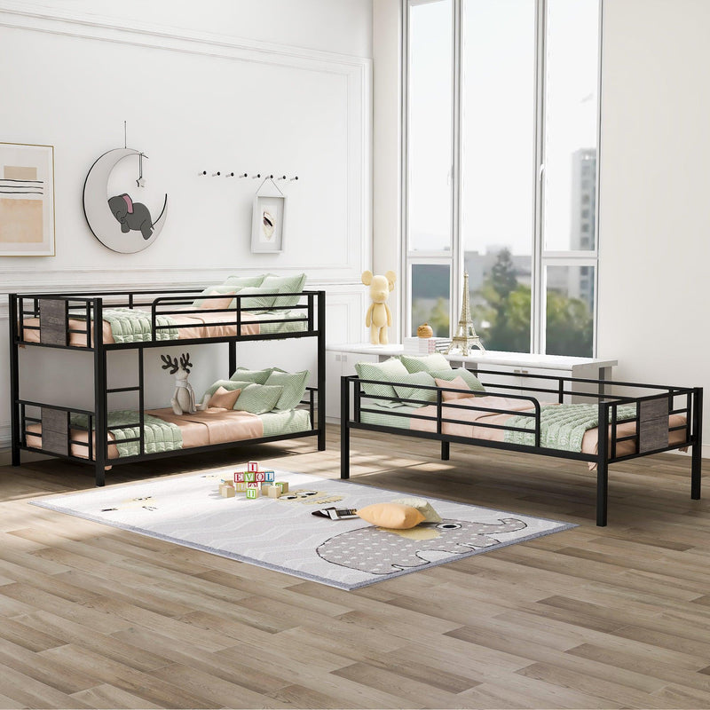 Twin Size Triple Metal Bunk Bed with Wood Decoration Headboard and Footboard - Gray - Urban Living Furniture (Los Angeles, CA)