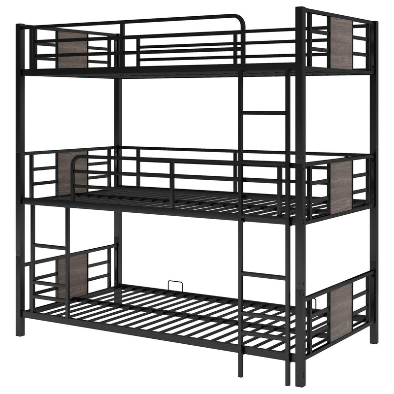 Twin Size Triple Metal Bunk Bed with Wood Decoration Headboard and Footboard - Gray - Urban Living Furniture (Los Angeles, CA)