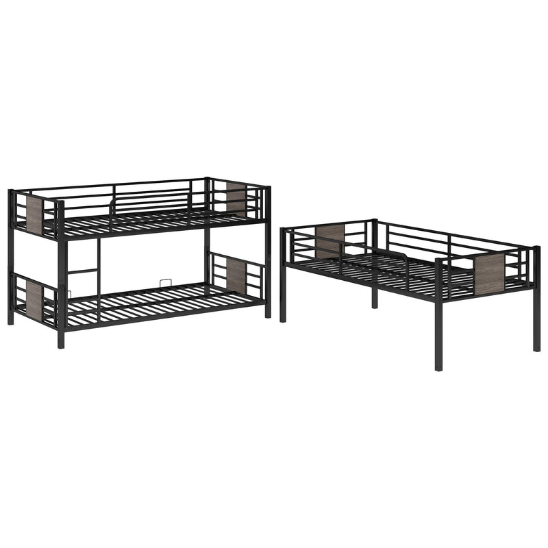 Twin Size Triple Metal Bunk Bed with Wood Decoration Headboard and Footboard - Gray - Urban Living Furniture (Los Angeles, CA)