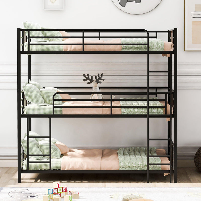 Twin Size Triple Metal Bunk Bed with Wood Decoration Headboard and Footboard - Gray - Urban Living Furniture (Los Angeles, CA)