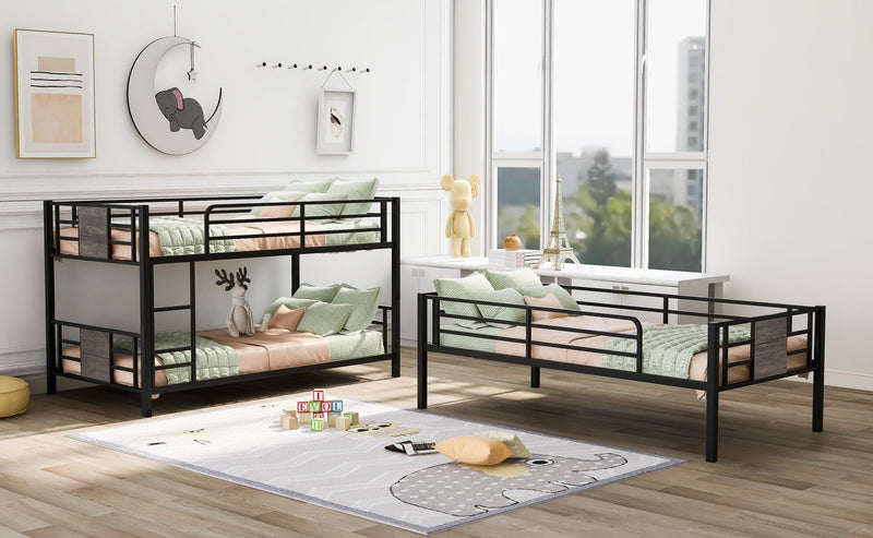 Twin Size Triple Metal Bunk Bed with Wood Decoration Headboard and Footboard - Gray - Urban Living Furniture (Los Angeles, CA)