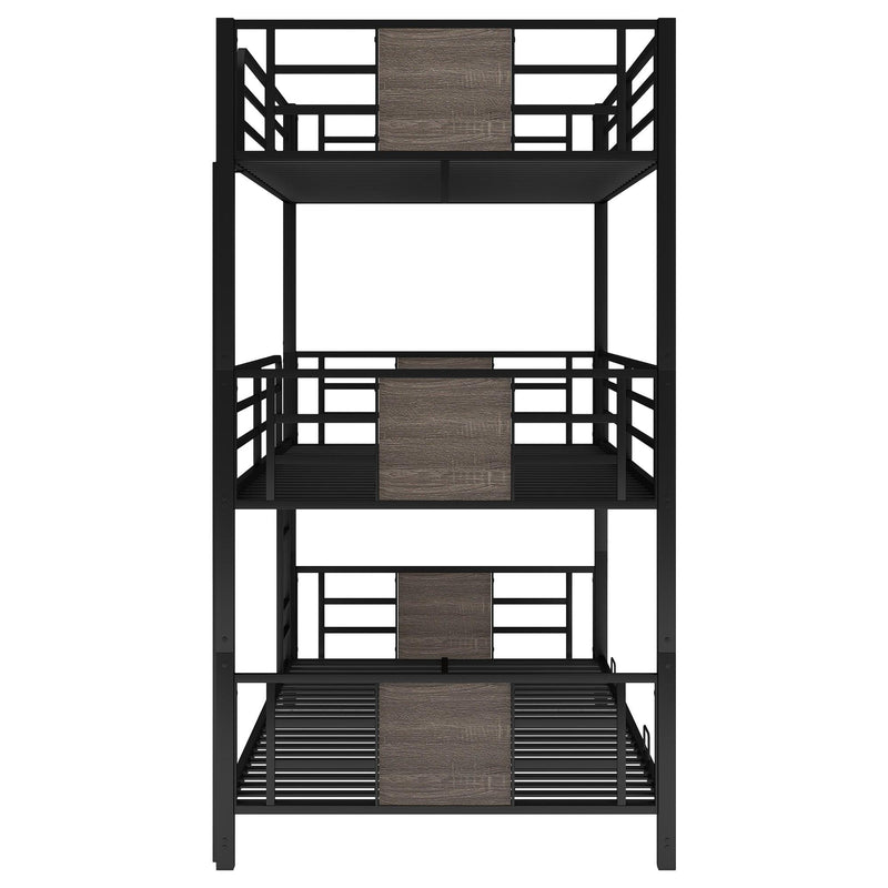 Twin Size Triple Metal Bunk Bed with Wood Decoration Headboard and Footboard - Gray - Urban Living Furniture (Los Angeles, CA)