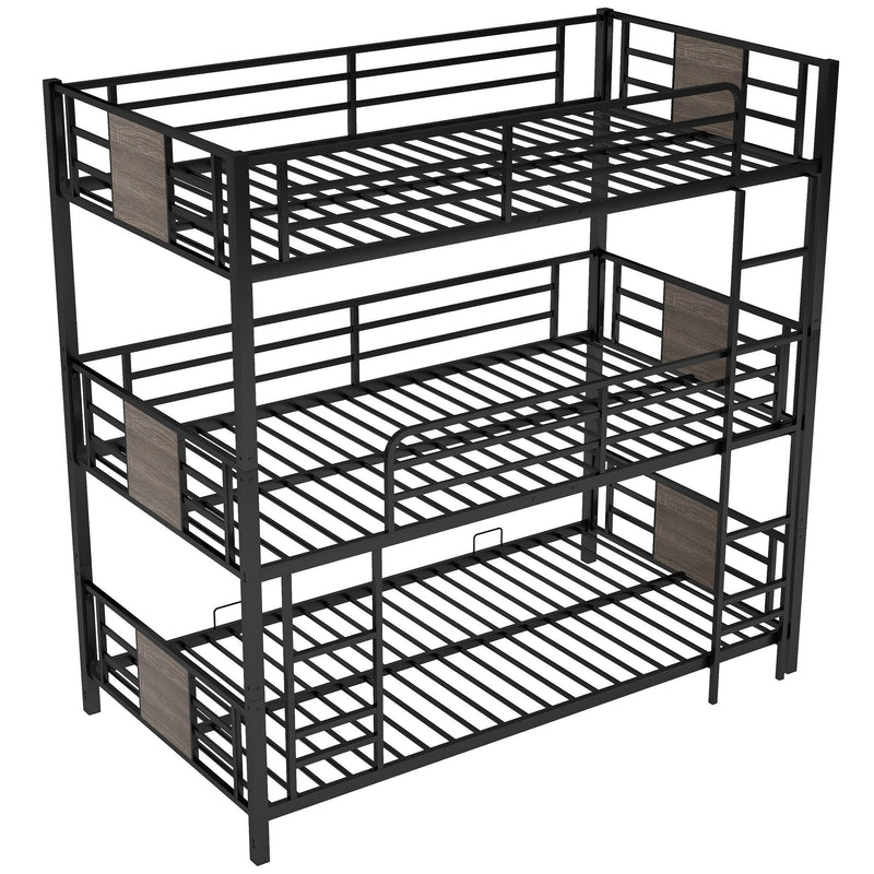 Twin Size Triple Metal Bunk Bed with Wood Decoration Headboard and Footboard - Gray - Urban Living Furniture (Los Angeles, CA)