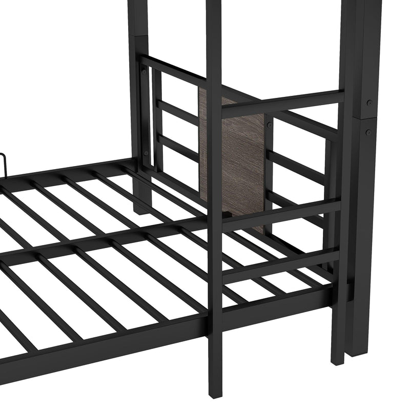 Twin Size Triple Metal Bunk Bed with Wood Decoration Headboard and Footboard - Gray - Urban Living Furniture (Los Angeles, CA)