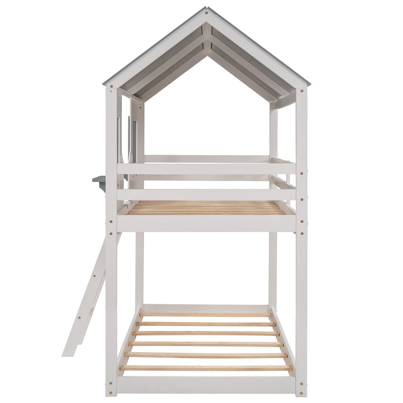 Twin over Twin House Shaped Bunk Bed with Roof Window Guardrail Ladder - White - Urban Living Furniture (Los Angeles, CA)