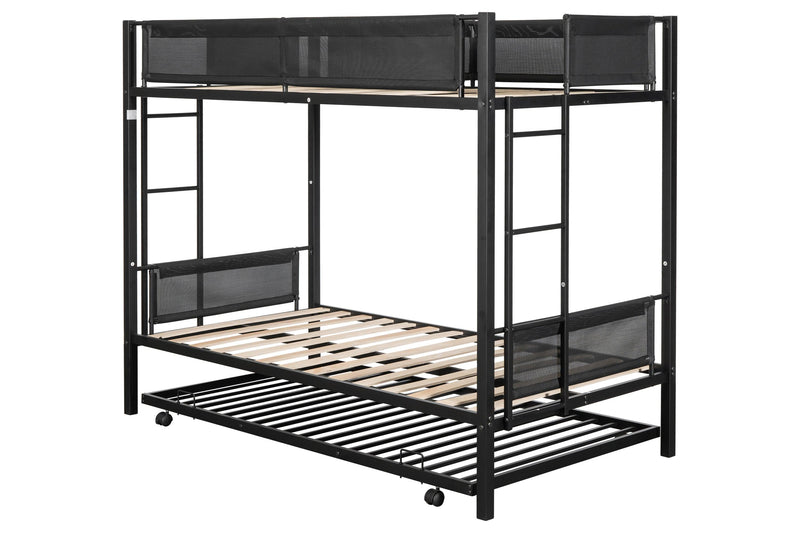 Twin over Twin Metal Bunk Bed With Twin Size Trundle Bed - Black