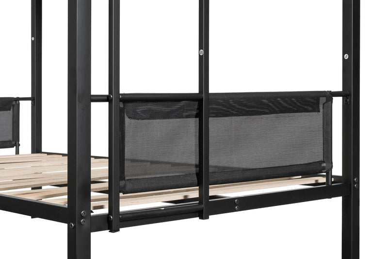 Twin over Twin Metal Bunk Bed With Twin Size Trundle Bed - Black
