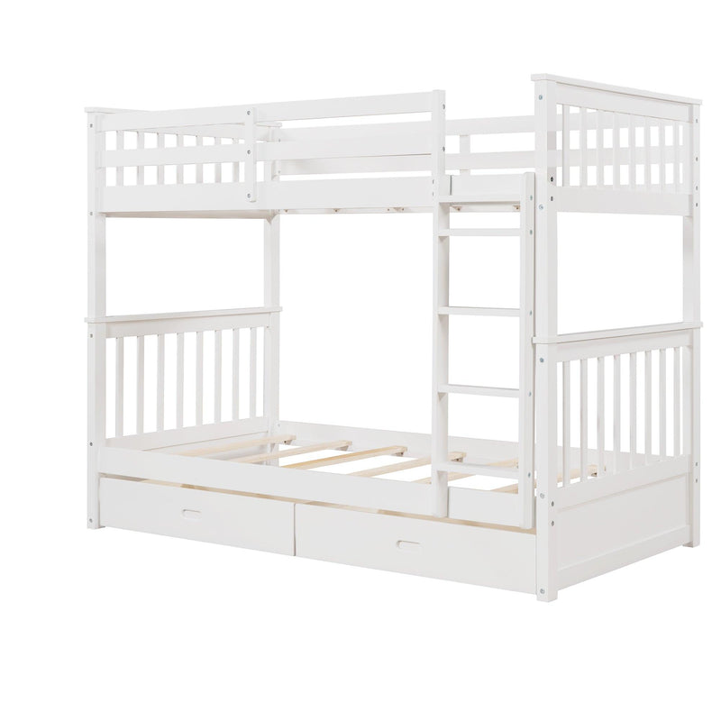 Twin over Twin Bunk Bed with Ladders and TwoStorage Drawers - White - Urban Living Furniture (Los Angeles, CA)