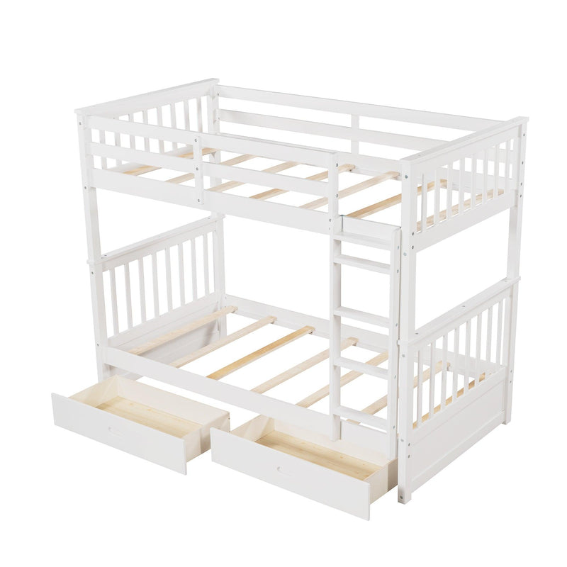 Twin over Twin Bunk Bed with Ladders and TwoStorage Drawers - White - Urban Living Furniture (Los Angeles, CA)