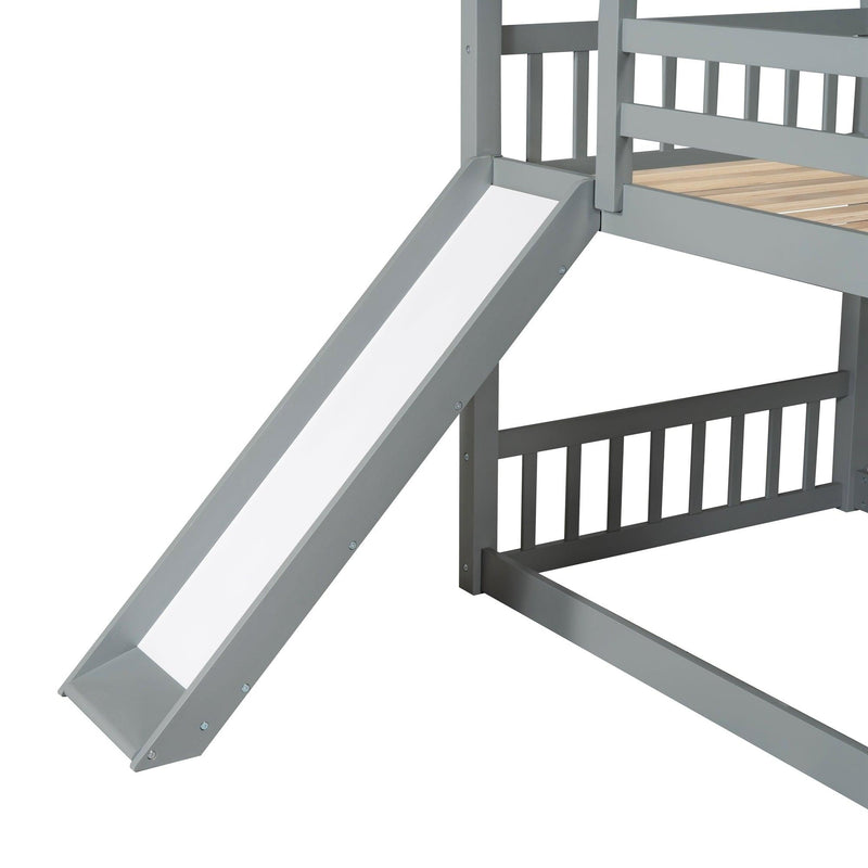 Twin over Twin Convertible House Shaped Bunk Bed with Slide and Ladder - Gray - Urban Living Furniture (Los Angeles, CA)