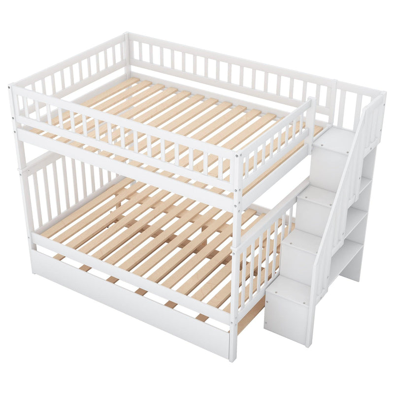 Full over Full Bunk Bed with Twin Size Trundle andStorage Staircase - White - Urban Living Furniture (Los Angeles, CA)