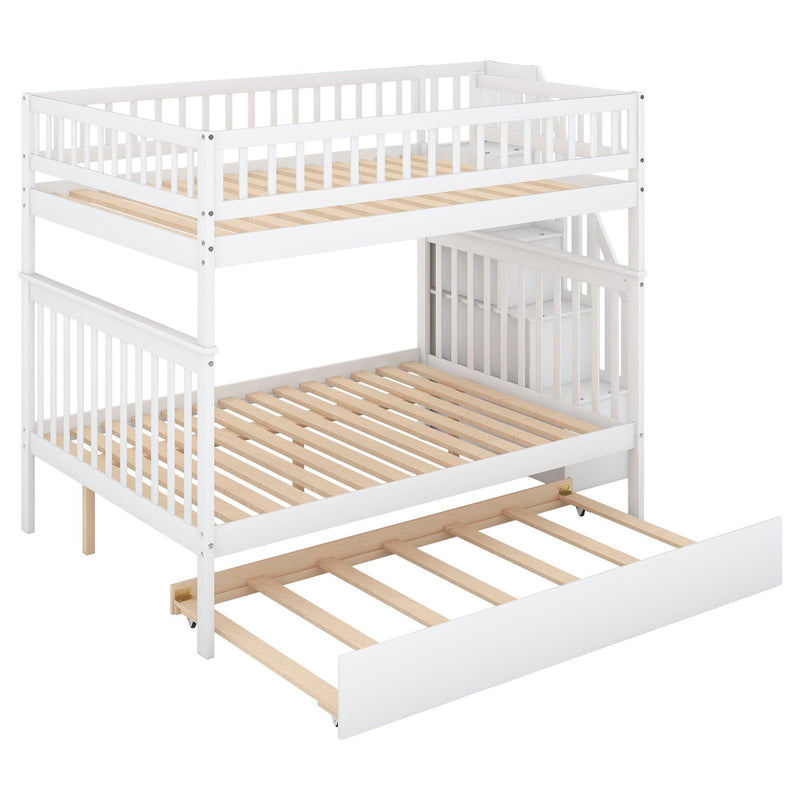 Full over Full Bunk Bed with Twin Size Trundle andStorage Staircase - White - Urban Living Furniture (Los Angeles, CA)