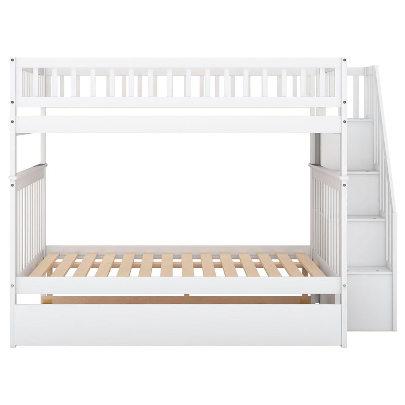 Full over Full Bunk Bed with Twin Size Trundle andStorage Staircase - White - Urban Living Furniture (Los Angeles, CA)