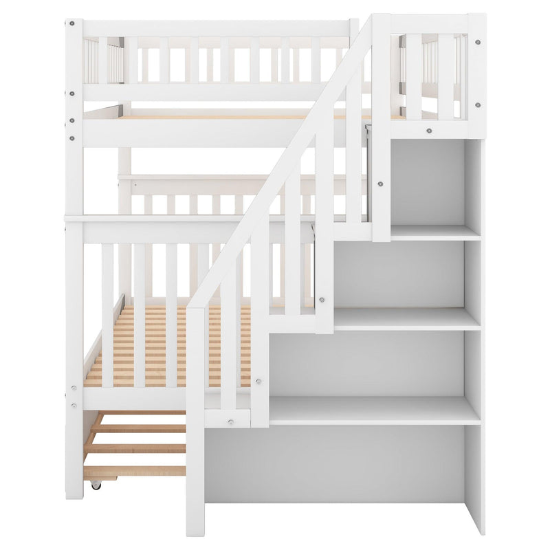 Full over Full Bunk Bed with Twin Size Trundle andStorage Staircase - White - Urban Living Furniture (Los Angeles, CA)