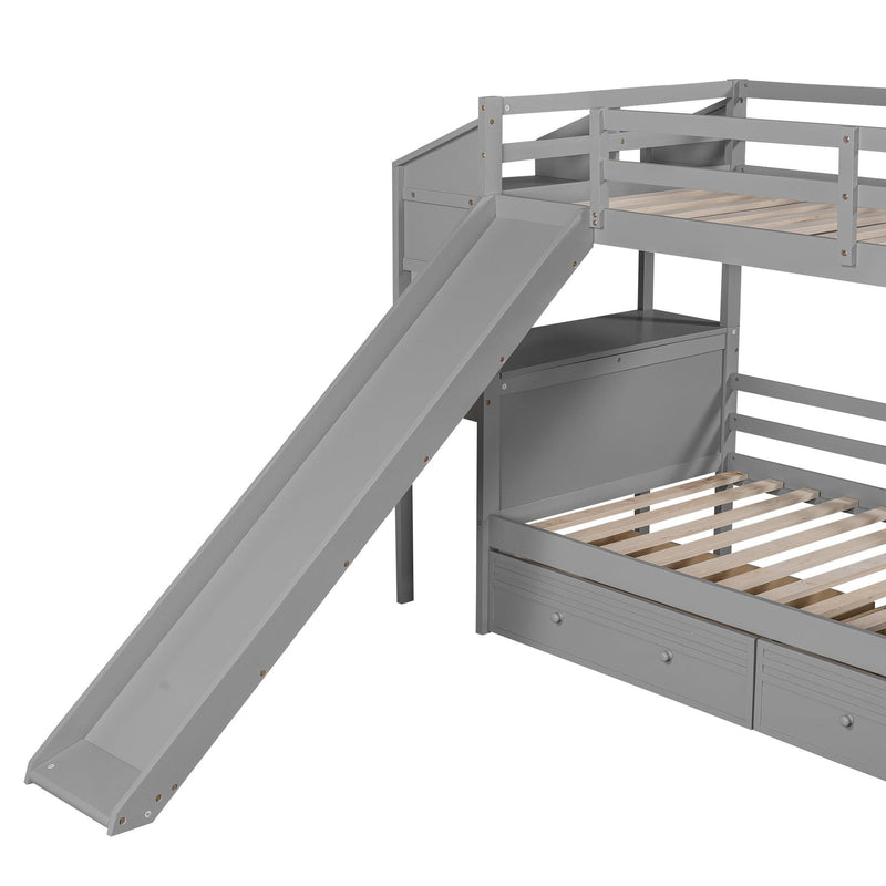 Twin over Twin Bunk Bed withStorage Staircase, Slide, Drawers and Desk with Drawers and Shelves - Gray - Urban Living Furniture (Los Angeles, CA)