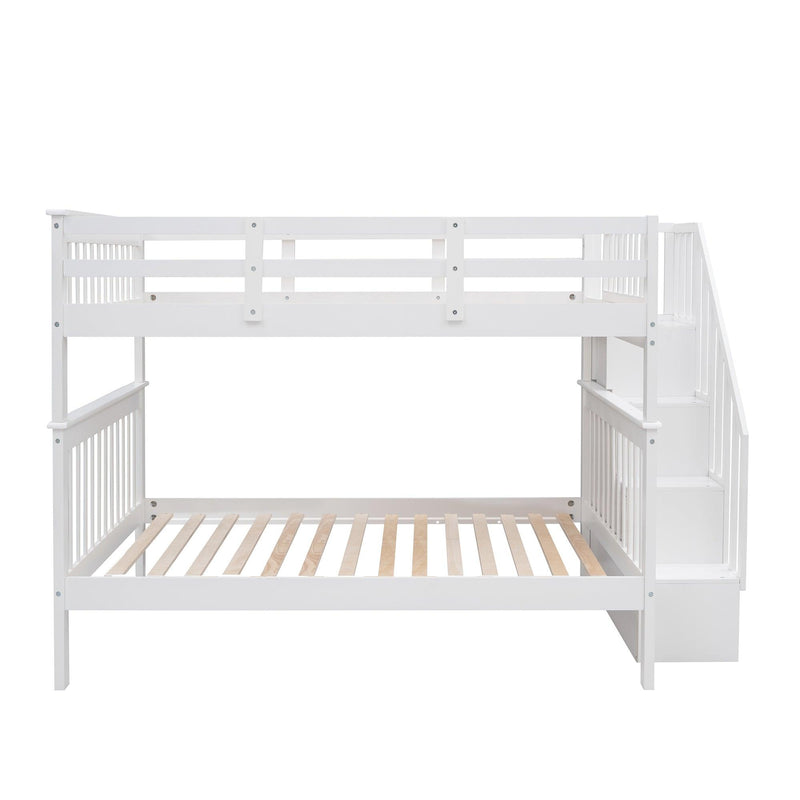 Full over Full Bunk Bed withStorage Staircase and Guard Rail - White - Urban Living Furniture (Los Angeles, CA)