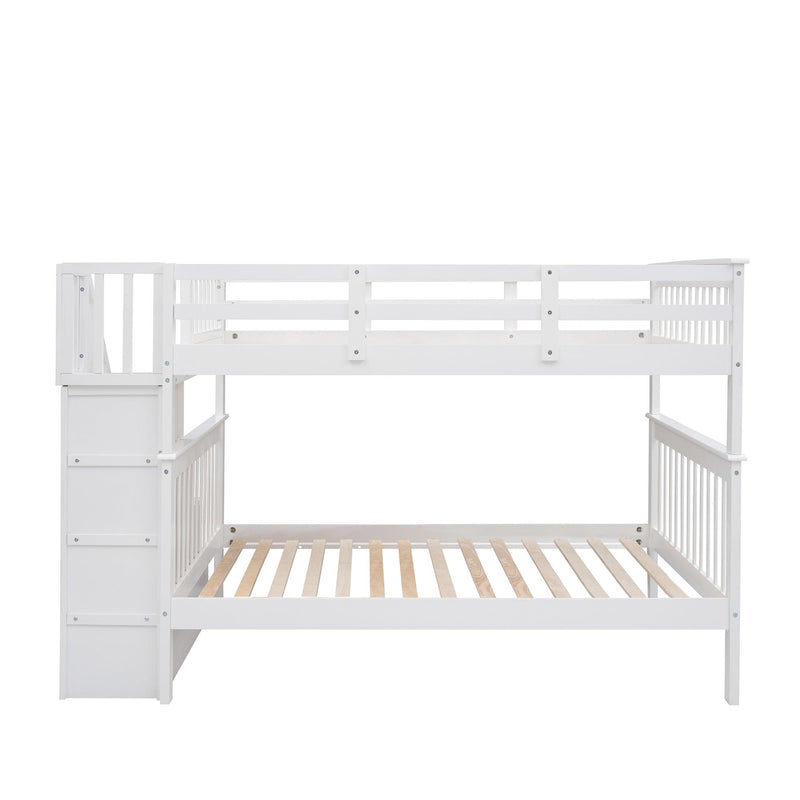 Full over Full Bunk Bed withStorage Staircase and Guard Rail - White - Urban Living Furniture (Los Angeles, CA)