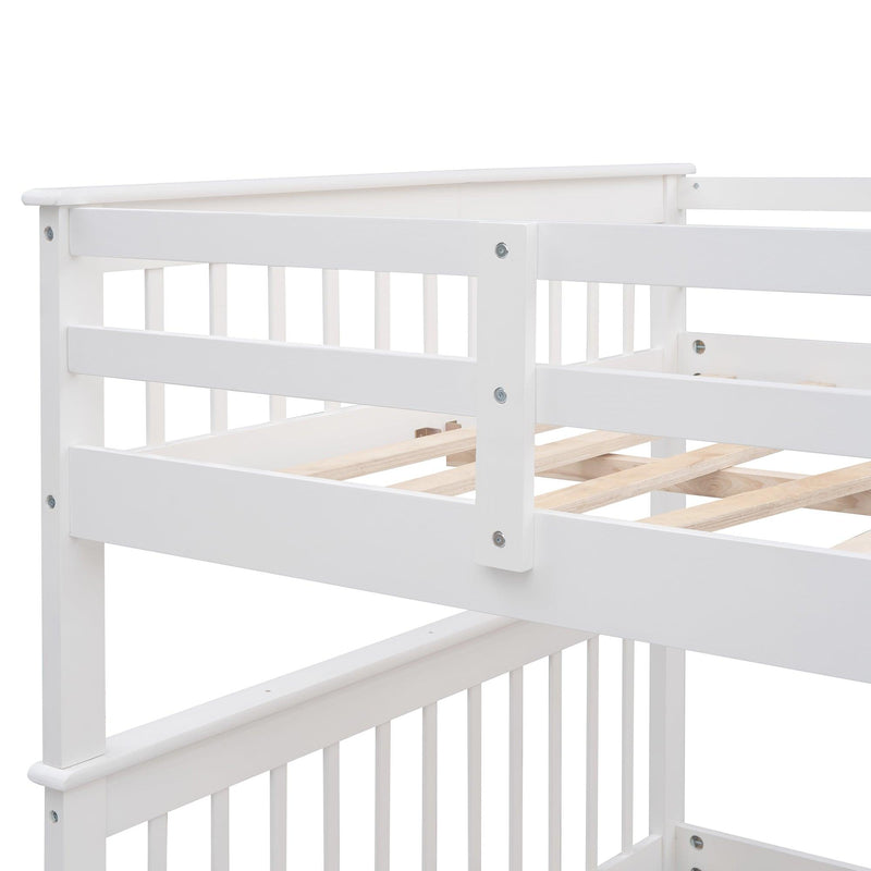 Full over Full Bunk Bed withStorage Staircase and Guard Rail - White - Urban Living Furniture (Los Angeles, CA)