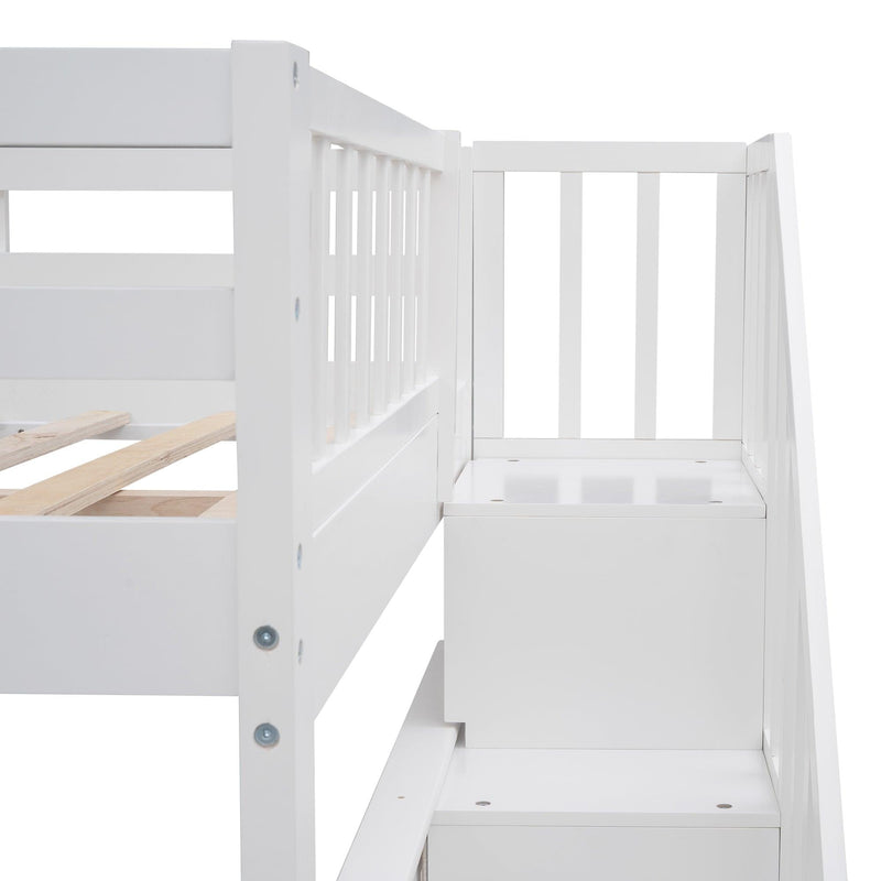 Full over Full Bunk Bed withStorage Staircase and Guard Rail - White - Urban Living Furniture (Los Angeles, CA)