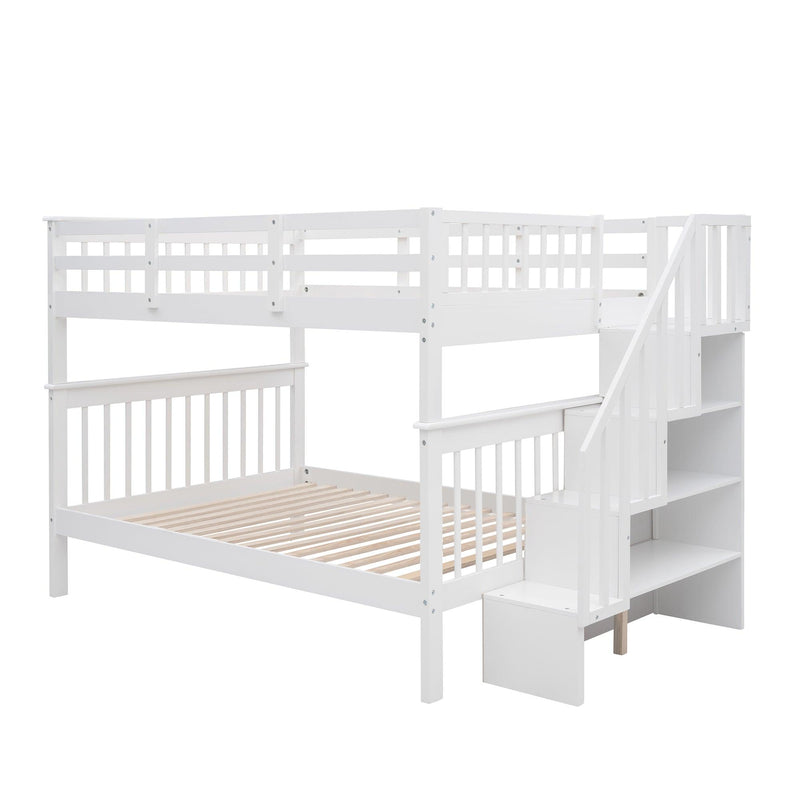 Full over Full Bunk Bed withStorage Staircase and Guard Rail - White - Urban Living Furniture (Los Angeles, CA)